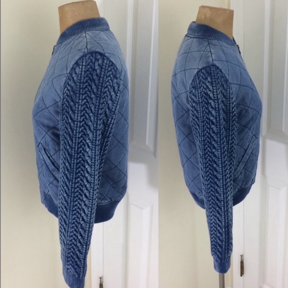 Bella Dahl Quilted Bomber Jacket Blue L - Picture 2 of 6